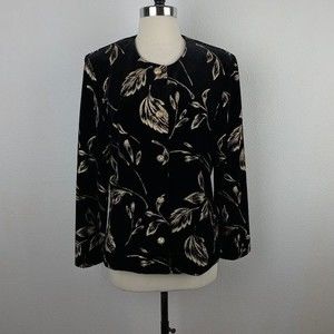 Vtg Liz Baker Black Velvet Velour Evening Jacket Gold Paint Glitter Leaves 10